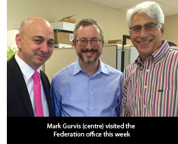Mark Gurvis (centre) visited the Federation office this week