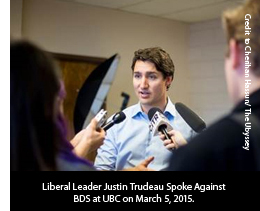 Justine Trudeau spoke against BDS at UBC